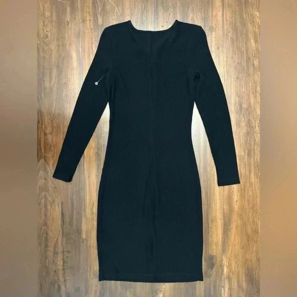 Walter Baker Dress Size Large Black Twist Front Ribbed Knit Bodycon Midi NWOT - Picture 3 of 15
